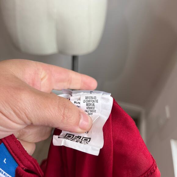 Old Navy Tie Front Red Floral Chiffon Long Sleeve Boho Blouse Sz L - Picture 9 of 9